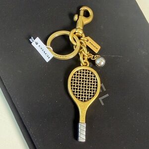 Coach Gold and Silver Tennis Racket Keychain Charm